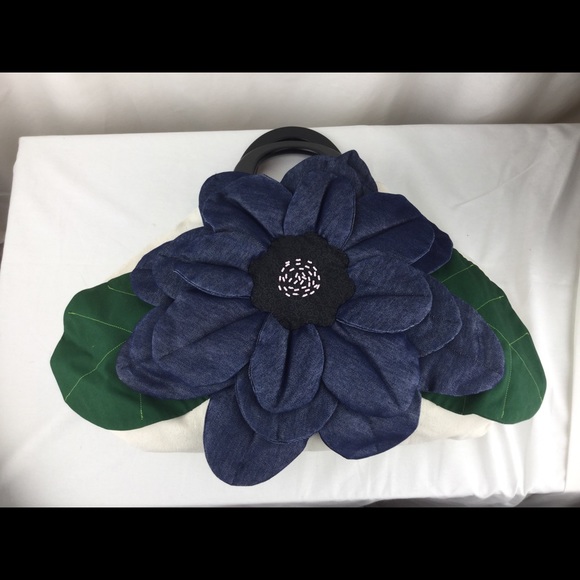 HandMade OOAK 3D big denim flower canvas bag - Picture 6 of 7